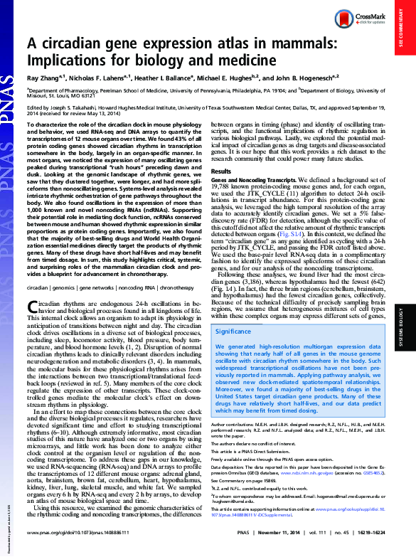 (PDF) A circadian gene expression atlas in mammals: implications for ...