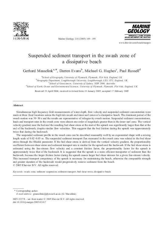 (PDF) Suspended sediment transport in the swash zone of a dissipative beach