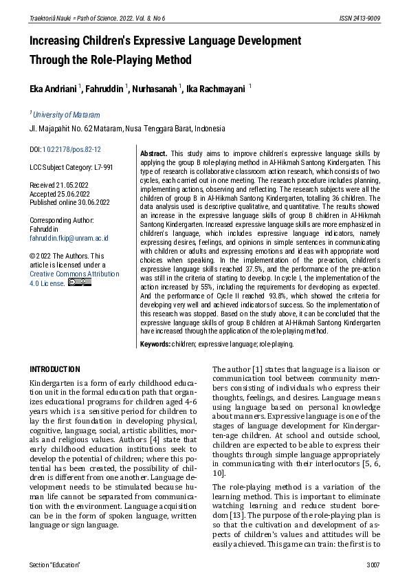 (PDF) Increasing Children's Expressive Language Development through the ...