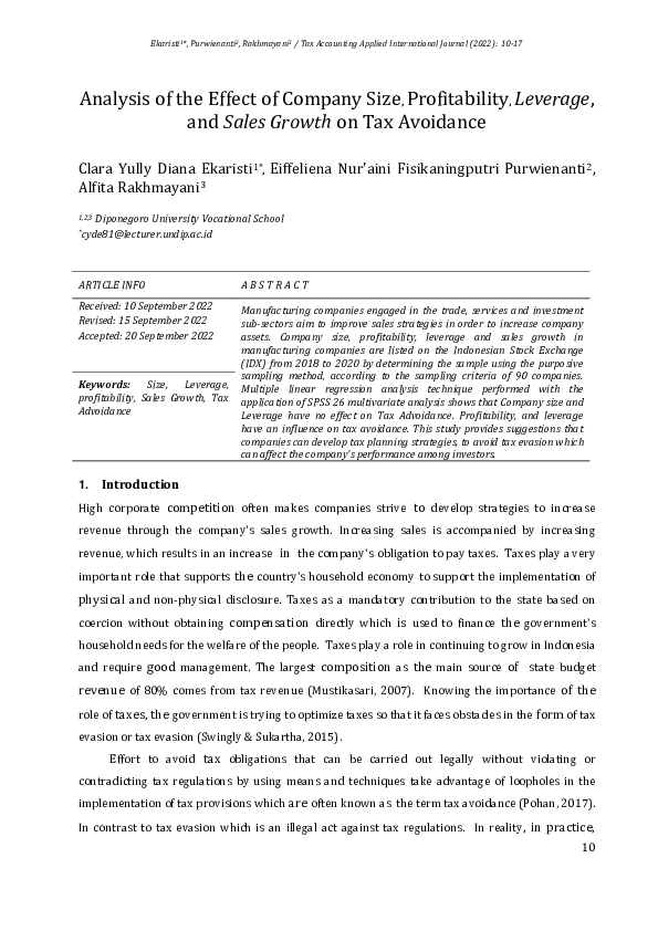(PDF) Analysis of the Effect of Company Size, Profitability, Leverage ...