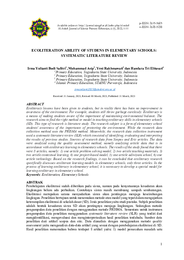 (PDF) ECOLITERATION ABILITY OF STUDENS IN ELEMENTARY SCHOOLS ...