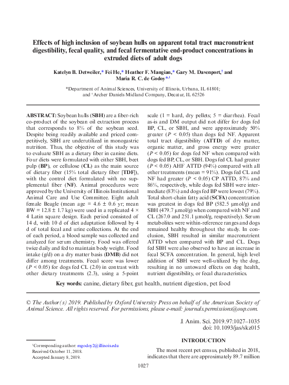 (PDF) Effects of high inclusion of soybean hulls on apparent total ...