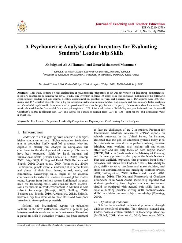 (PDF) A Psychometric Analysis of an Inventory for Evaluating Students ...