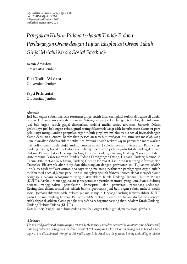 (PDF) Penegakan Hukum Pidana terhadap Tindak Pidana Perdagangan Orang ...