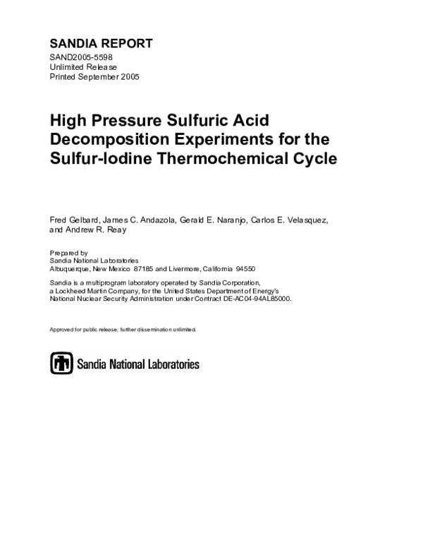 (PDF) High pressure sulfuric acid experiments for the