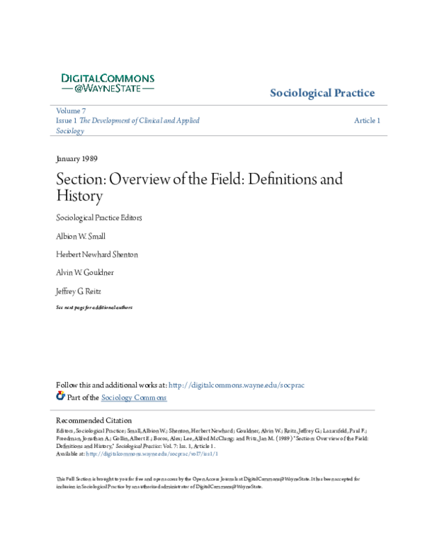 (PDF) Section: Overview of the Field: Definitions and History