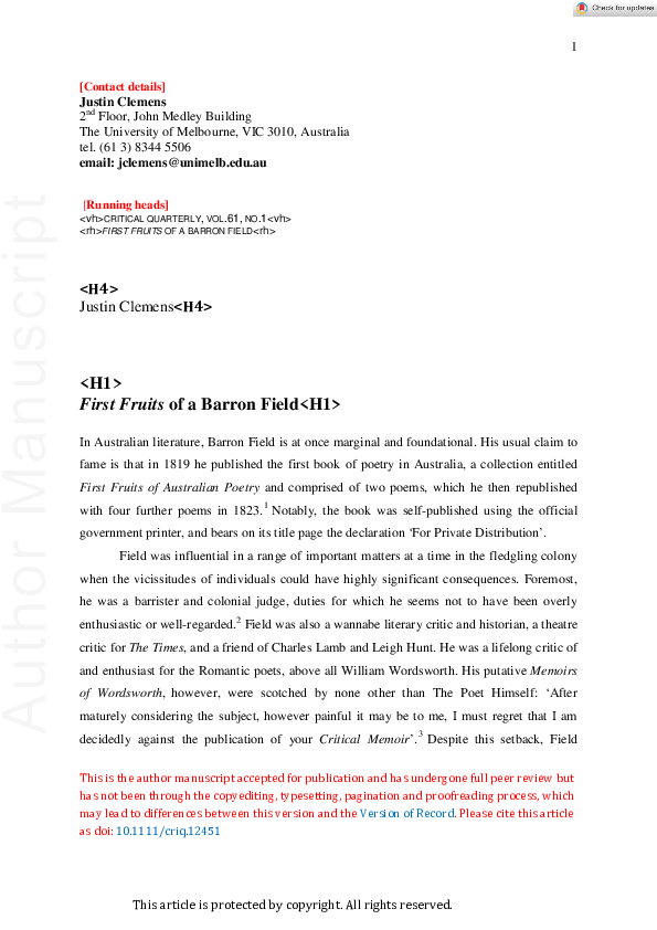 (PDF) First Fruits of a Barron Field