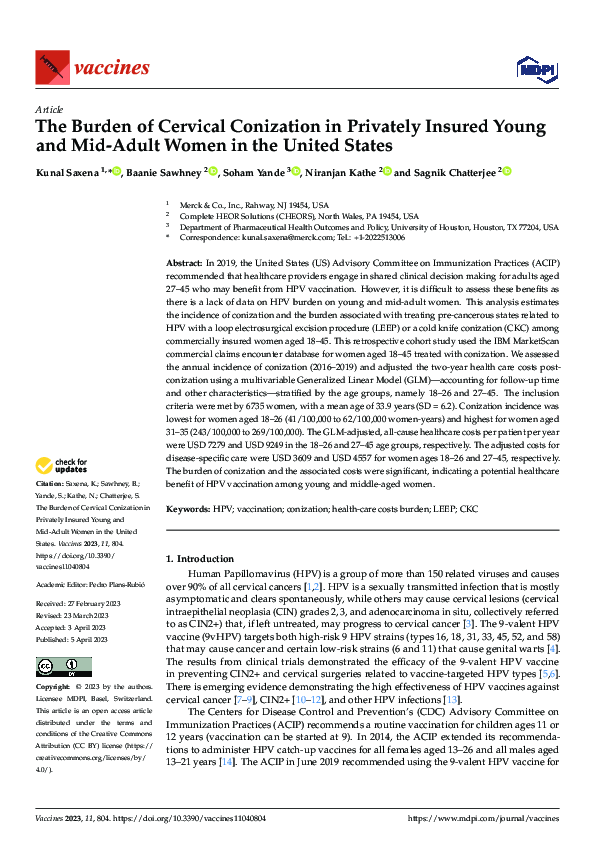 (PDF) The Burden of Cervical Conization in Privately Insured Young and ...