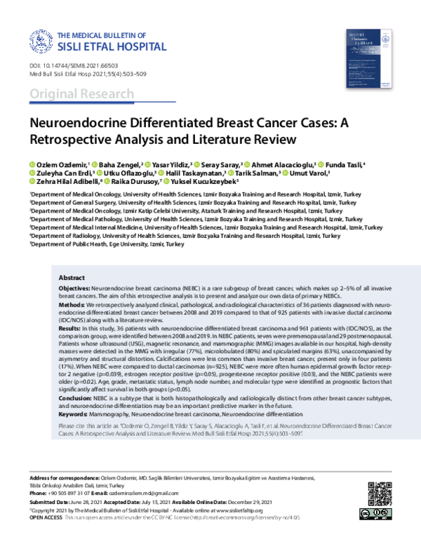 (PDF) Neuroendocrine Differentiated Breast Cancer Cases A