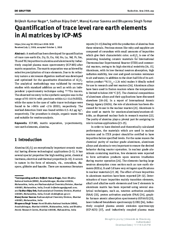 (PDF) Quantification of trace level rare earth elements in Al matrices ...