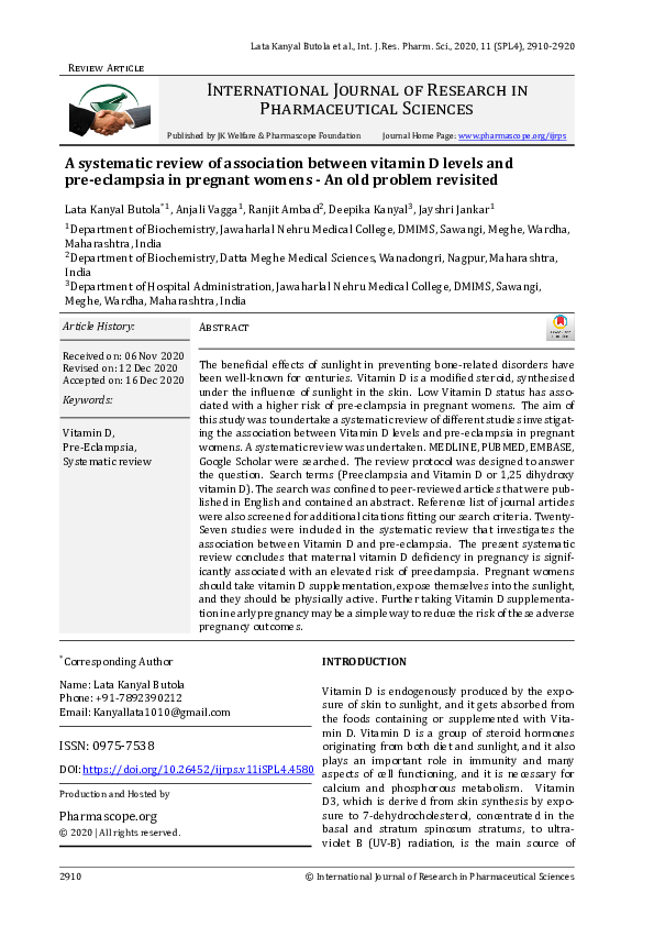 (PDF) A systematic review of association between vitamin D levels and ...