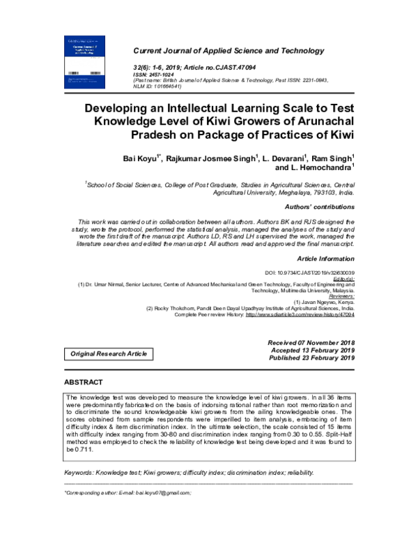 (PDF) Developing an Intellectual Learning Scale to Test Knowledge Level ...