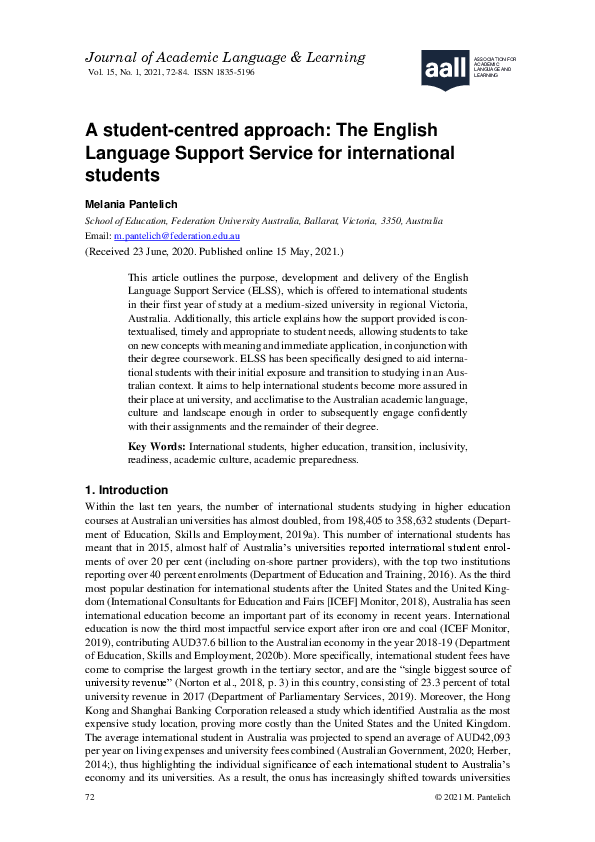 (PDF) A student-centred approach: The English Language Support Service ...