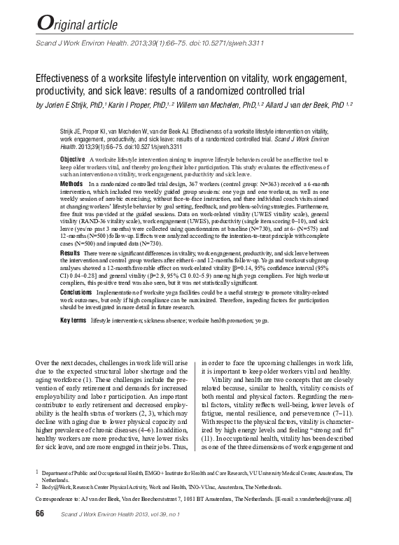 (PDF) Effectiveness of a worksite lifestyle intervention on vitality ...