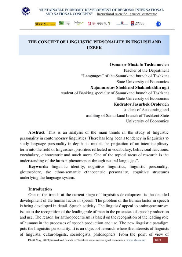 (PDF) THE CONCEPT OF LINGUISTIC PERSONALITY IN ENGLISH AND UZBEK