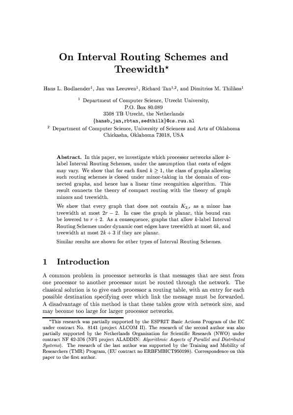 (PDF) On Interval Routing Schemes and Treewidth