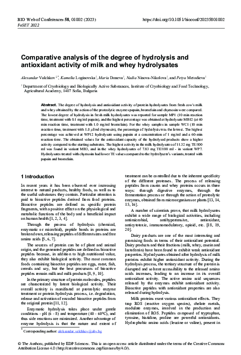 (PDF) Comparative analysis of the degree of hydrolysis and antioxidant ...