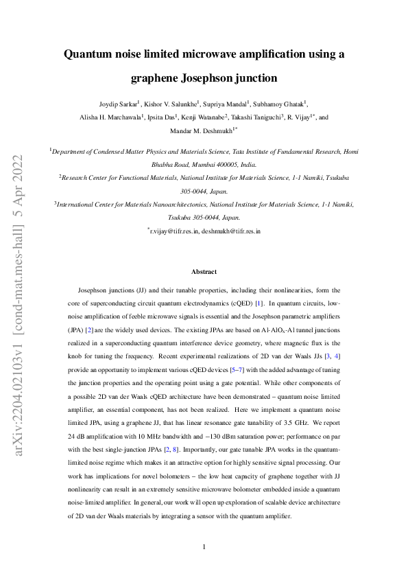 (PDF) Quantum-noise-limited microwave amplification using a graphene ...