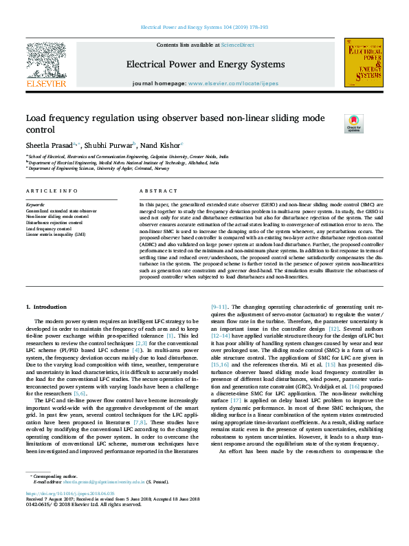 (PDF) Load frequency regulation using observer based non-linear sliding ...