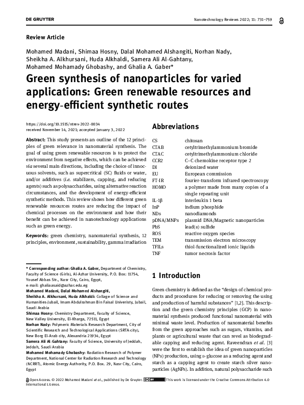 (PDF) Green synthesis of nanoparticles for varied applications: Green ...