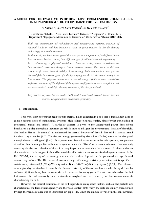 (PDF) A model for the evaluation of heat loss from underground cables ...