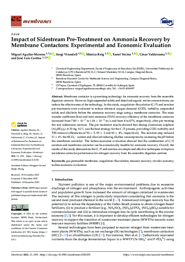 (PDF) Impact of Sidestream Pre-Treatment on Ammonia Recovery by ...