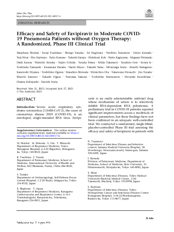 (PDF) Efficacy and Safety of Favipiravir in Moderate COVID-19 Pneumonia ...