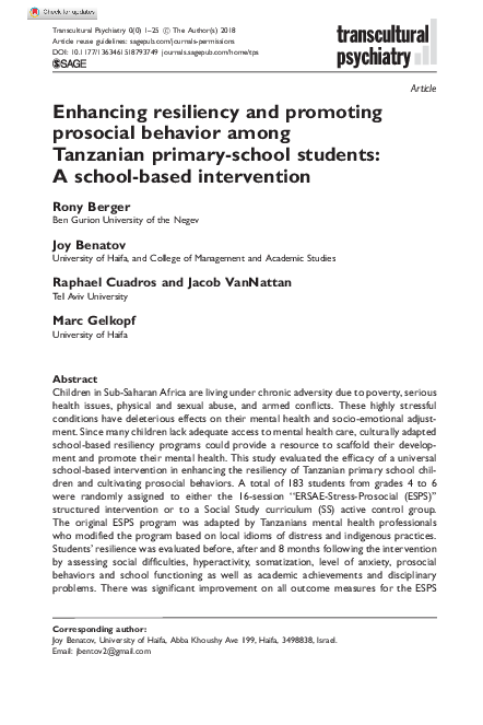 (PDF) Enhancing resiliency and promoting prosocial behavior among ...