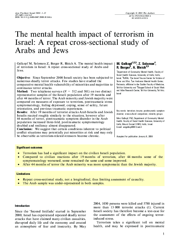 (PDF) The mental health impact of terrorism in Israel: A repeat cross ...