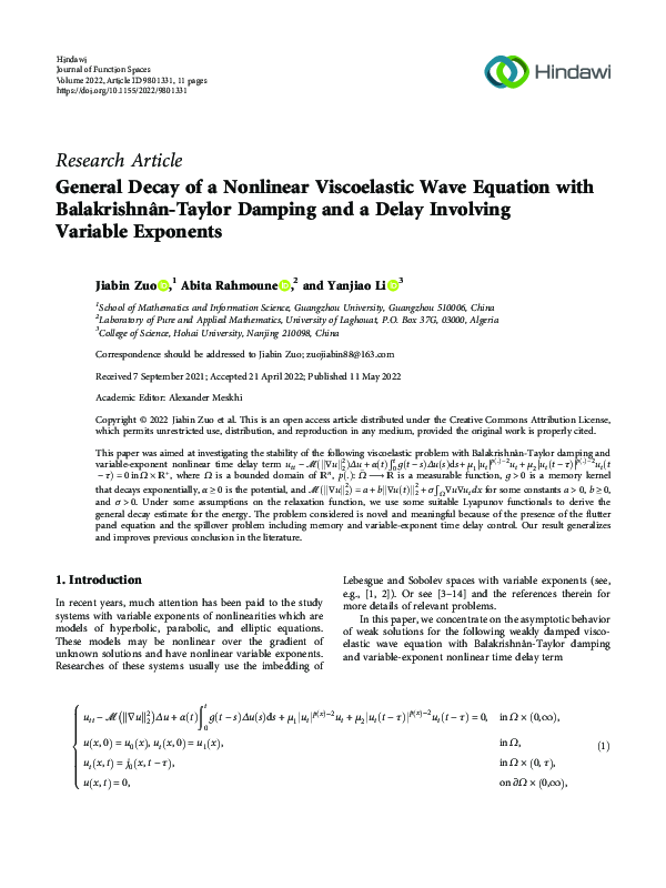 (PDF) General Decay of a Nonlinear Viscoelastic Wave Equation with ...
