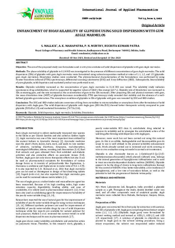 (PDF) Enhancement of Bioavailability of Glipizide Using Solid ...