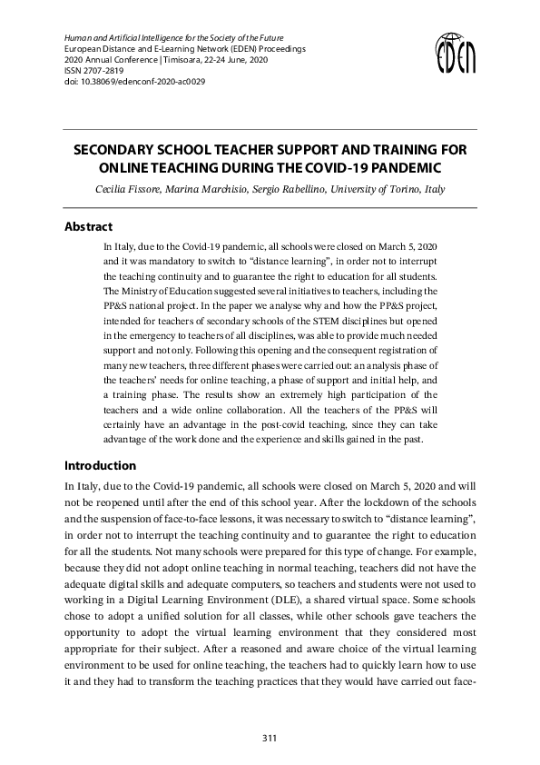 (PDF) Secondary School Teacher Support and Training for Online Teaching ...