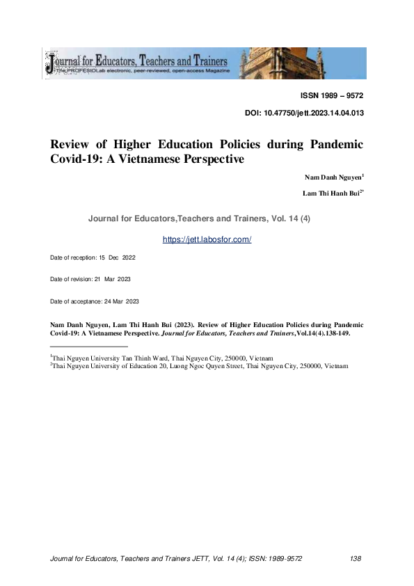 PDF) [106]. Nam Danh Nguyen, Lam Thi Hanh Bui (2023). Review of 