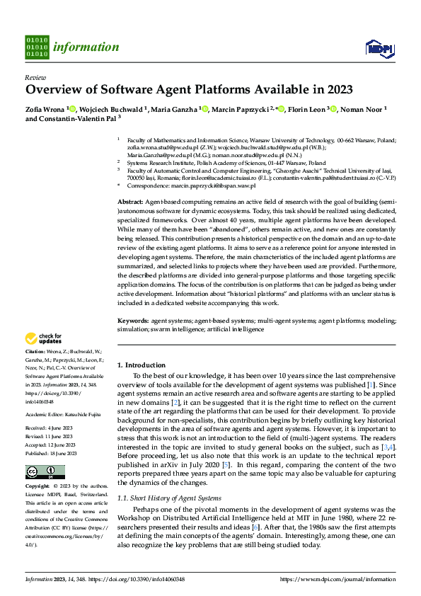 (PDF) Overview of Software Agent Platforms Available in 2023