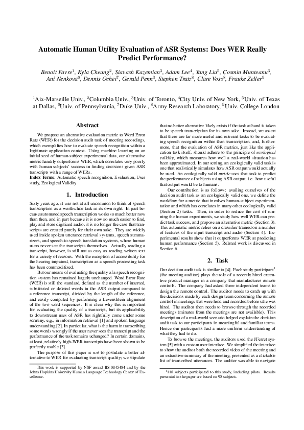(PDF) Automatic human utility evaluation of ASR systems: does WER ...