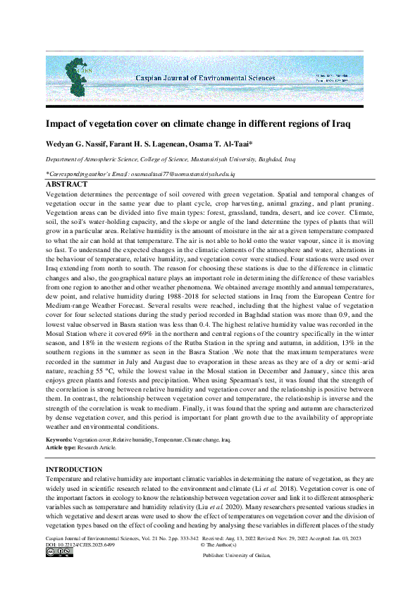 (PDF) Impact of vegetation cover on climate change in different regions ...