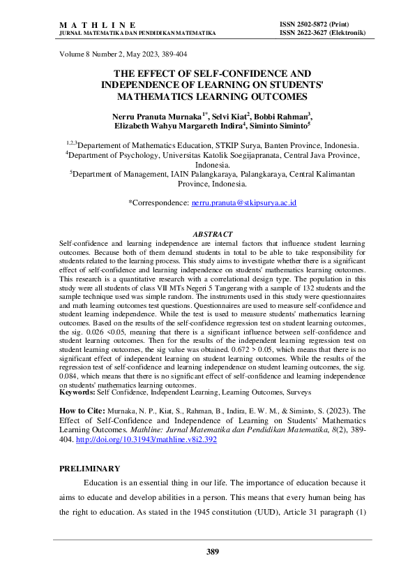 (PDF) THE EFFECT OF SELF-CONFIDENCE AND INDEPENDENCE OF LEARNING ON ...