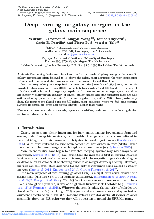 (PDF) Deep learning for galaxy mergers in the galaxy main sequence