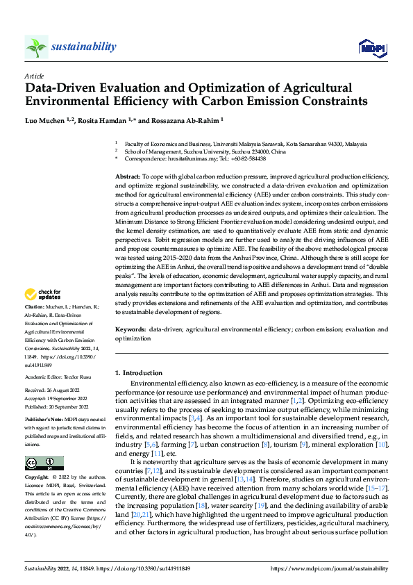 (PDF) Data-Driven Evaluation and Optimization of Agricultural ...