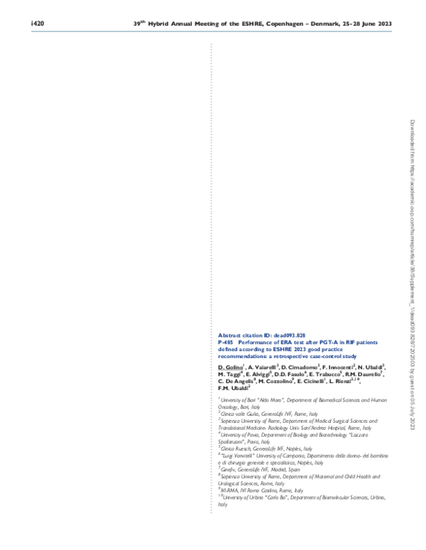 (PDF) P-485 Performance of ERA test after PGT-A in RIF patients defined ...