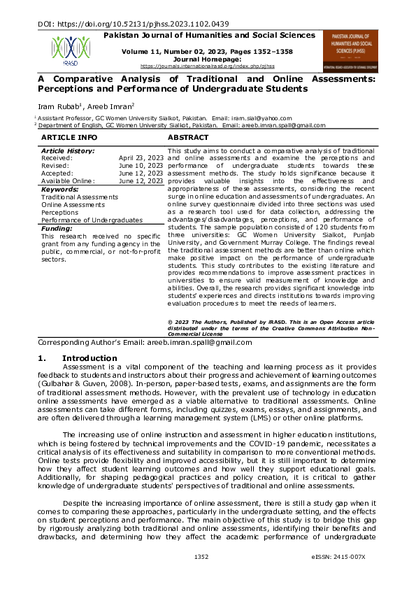 (PDF) A Comparative Analysis of Traditional and Online Assessments ...