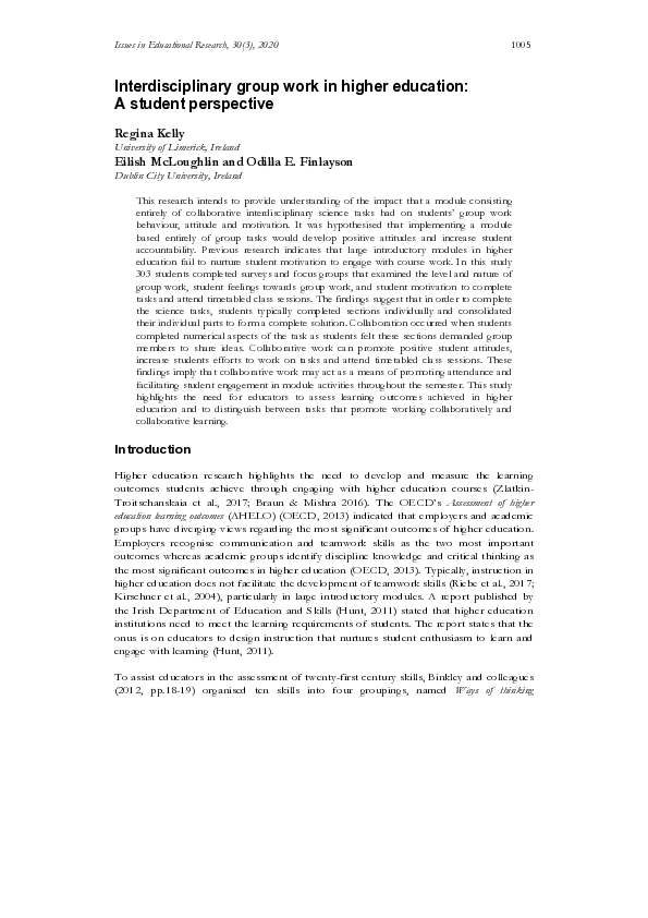 (PDF) Interdisciplinary group work in higher education: a student ...