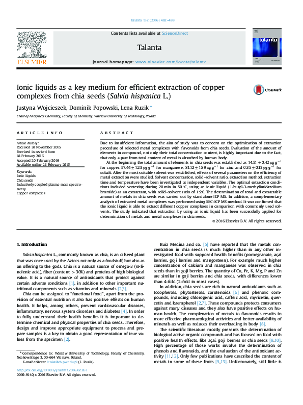 (PDF) Ionic liquids as a key medium for efficient extraction of copper ...