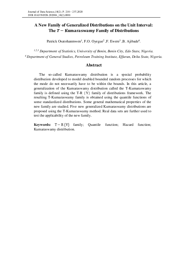 (PDF) A New Family of Generalized Distributions on the Unit Interval ...