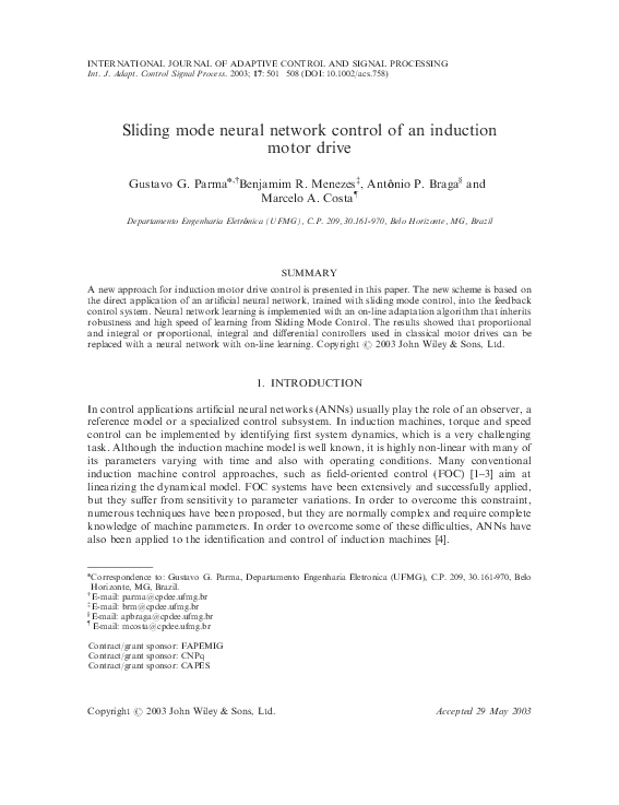 (PDF) Sliding mode neural network control of an induction motor drive ...
