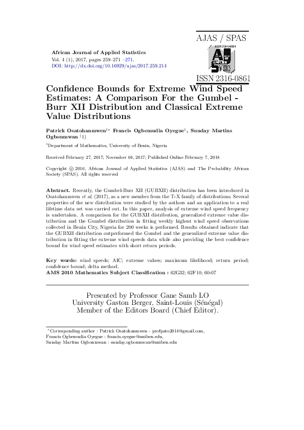 (PDF) Confidence Bounds for Extreme Wind Speed Estimates: A Comparison ...