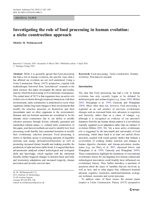 (PDF) Investigating the role of food processing in human evolution a