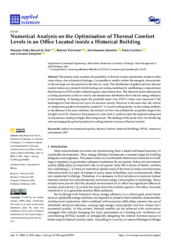 (PDF) Numerical Analysis on the Optimisation of Thermal Comfort Levels ...