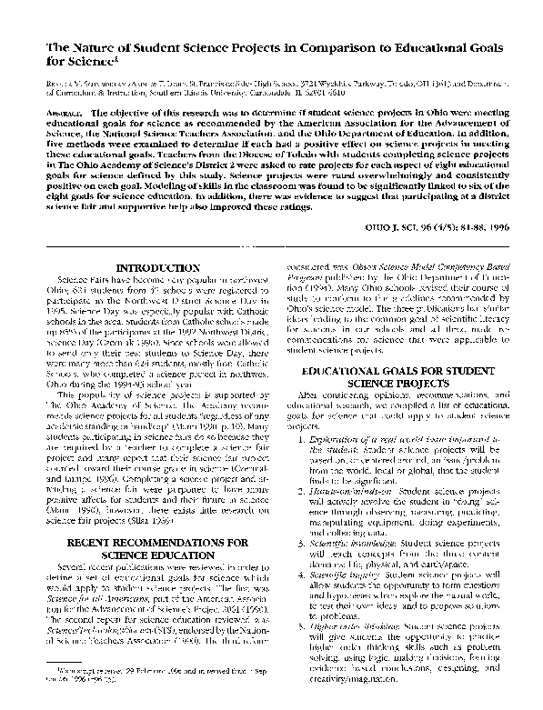 (PDF) The nature of student science projects in comparison to ...