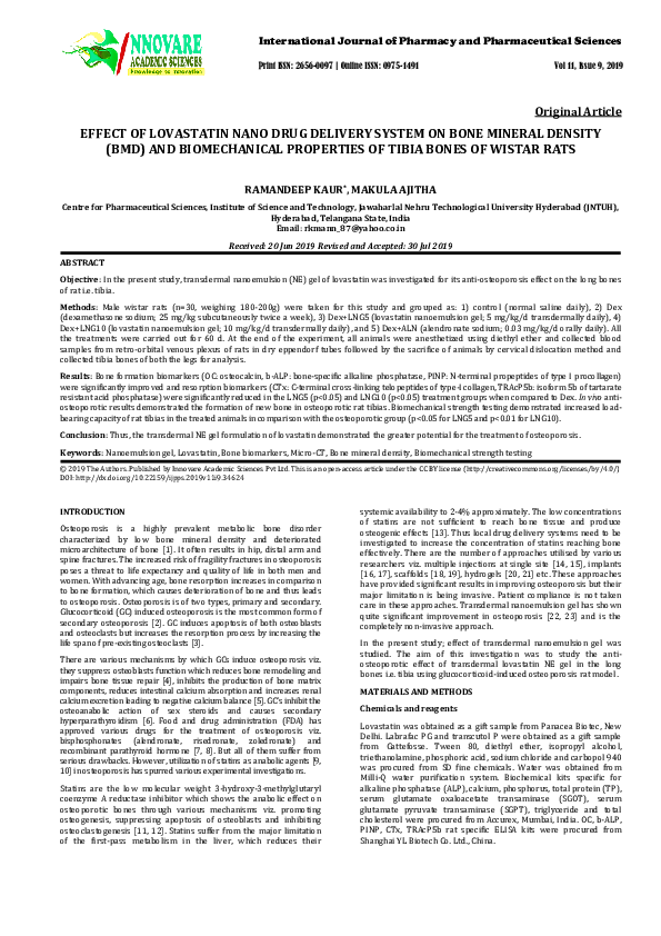 (PDF) EFFECT OF LOVASTATIN NANO DRUG DELIVERY SYSTEM ON BONE MINERAL ...